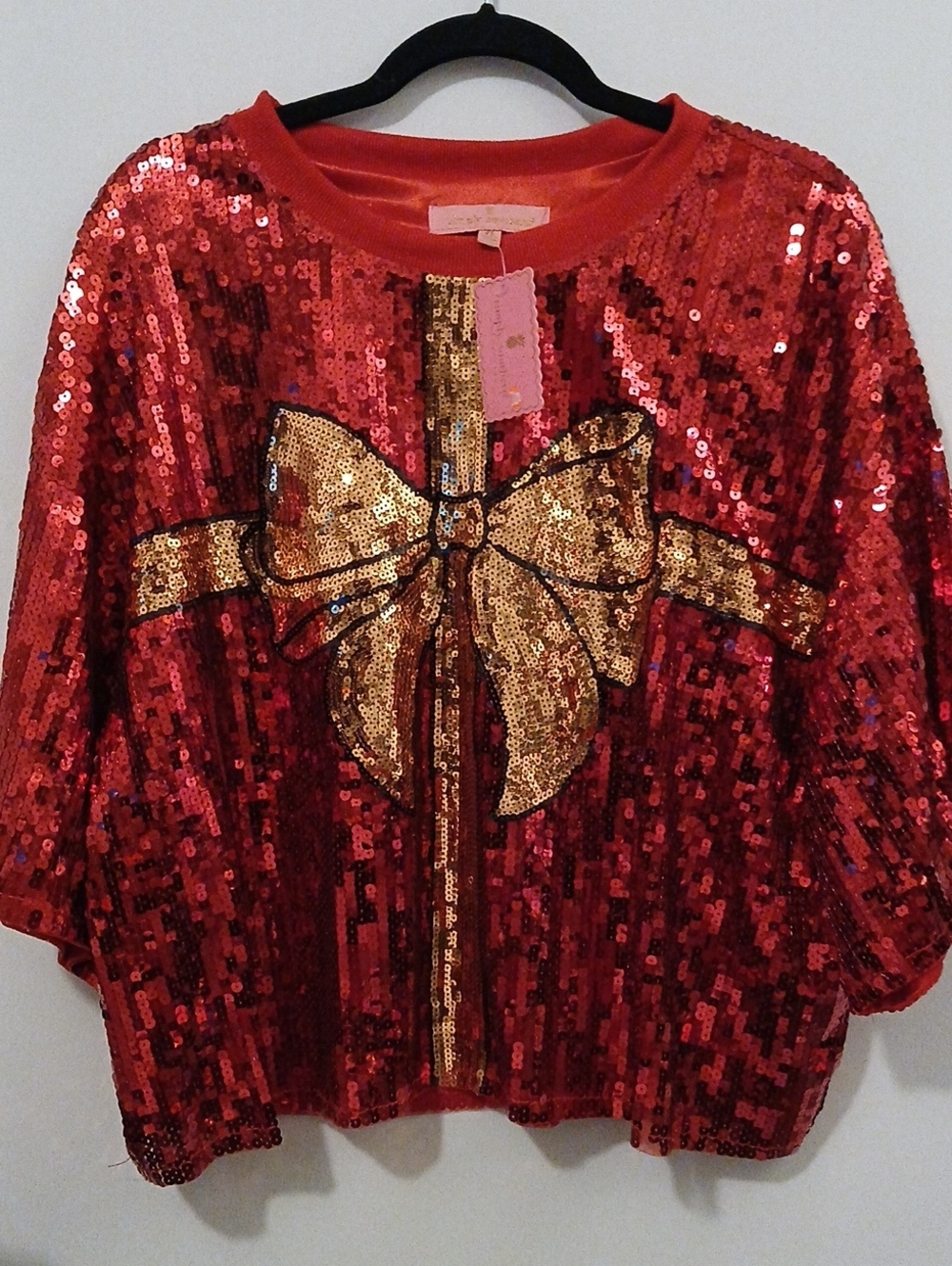 Simply Southern Red Sequin Sweatshirt with Gold Bow XL Shiny GLAM